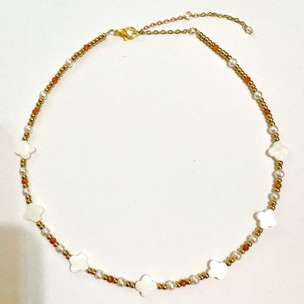 🛑🛑SOLD🛑🛑 Boho Real Shell Genuine Natural Stone Freshwater Pearl Necklace - Picture 3 of 8